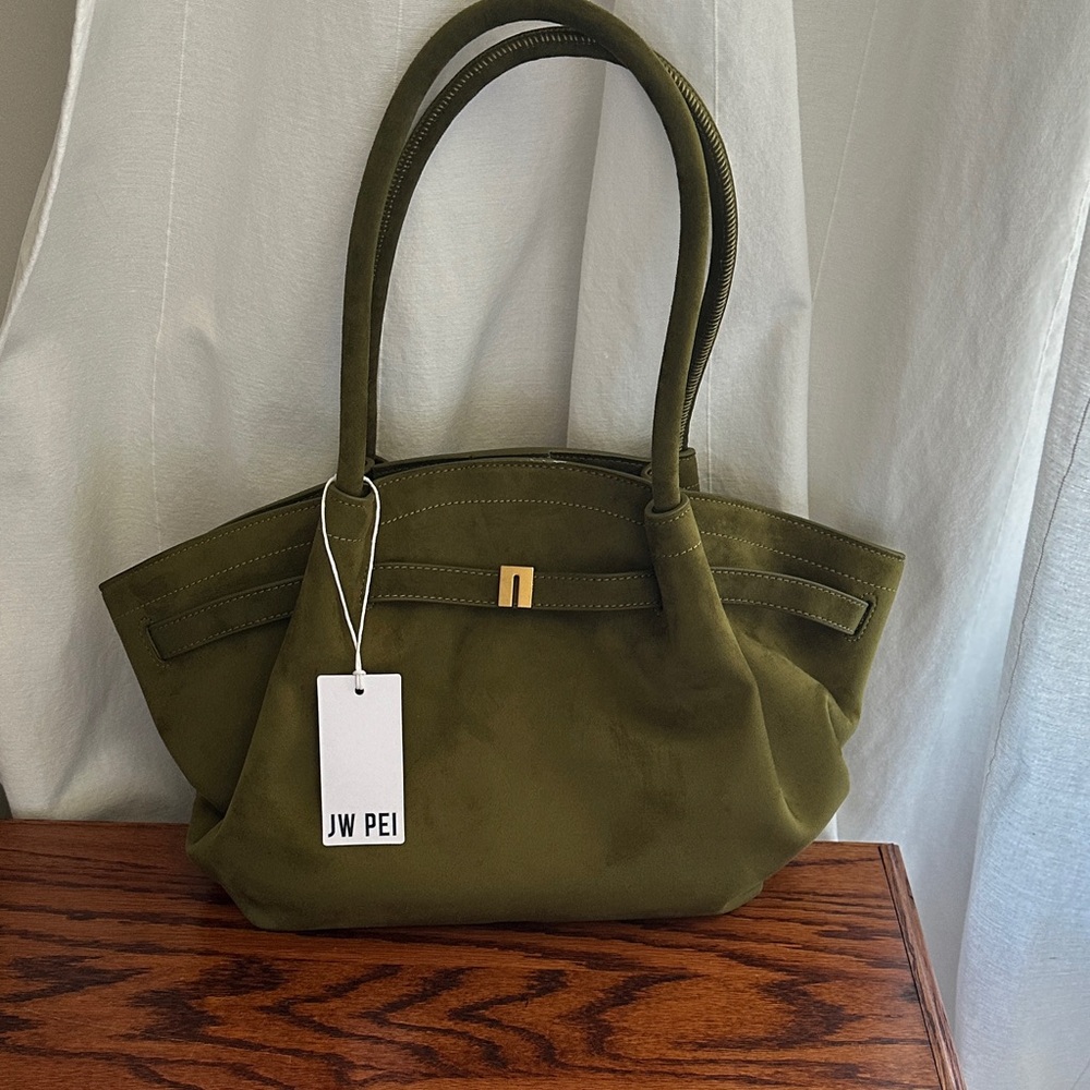 JW Pei NWT Hana medium faux suede olive green tote bag